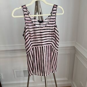 Theory 100% Silk Striped Pink and Black Sleeveless Top Blouse Size Small